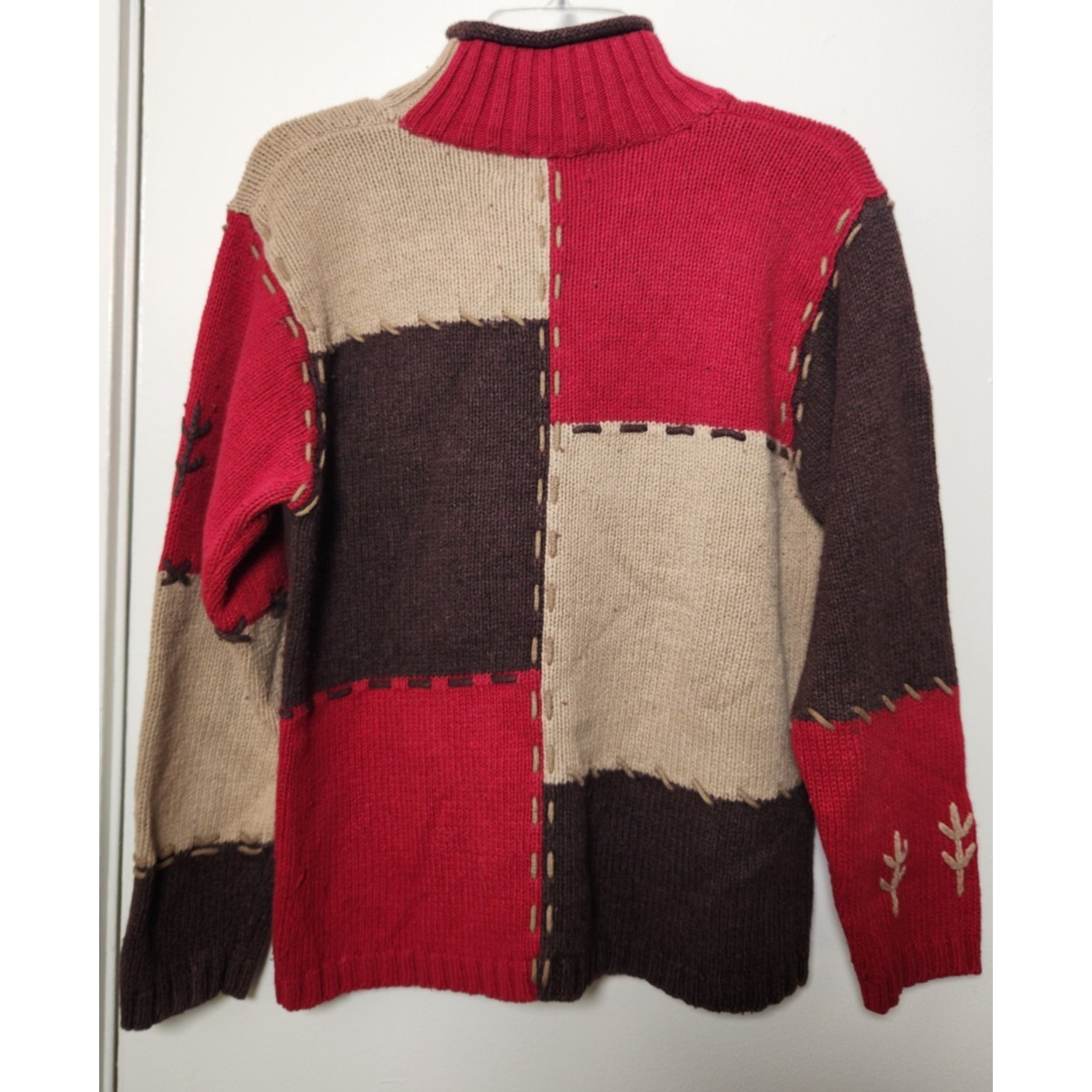 Mandal Bay Patchwork Knit Fall Winter 1/4 Zip Sweater Forest Patchwork Med Vtg